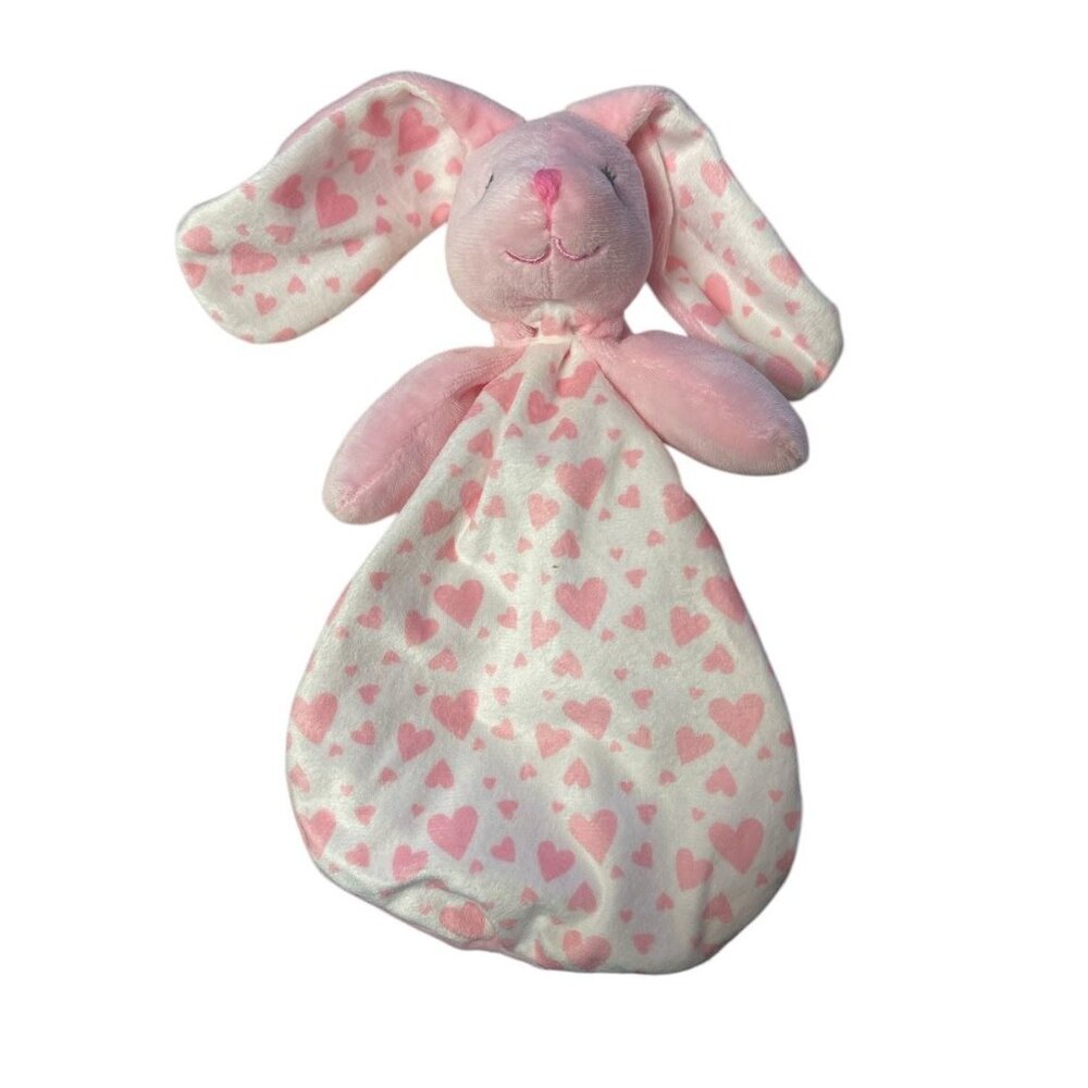 Pink Bunny Soft Plush Lovey With Heart Pattern